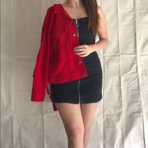 Red Japanese Embroidered Denim Jacket